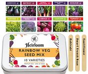 Rainbow Vegetable Seeds for Gardening, 10 Easy Sow Seed Varieties, 10 Plant Markers & Growing Guide - Gifts for Adults & Kids,Little Trees Bees & Seeds Co