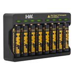 HW Rechargeable Lithium AA Batteries, 8 Pack 1.5V 3500mWh Li-ion aa Battery with 8-Bay AA/AAA Charger, Long-Lasting Power, 2.5H Fast Charge, 1000+ Cycles, Constant Output 1.5V Double A Batteries