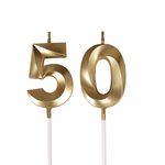 Bailym 50th Birthday Candles,Gold Number 50 Cake Topper for Birthday Decorations Party Decoration