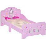 HOMCOM Kids Bed Princess Castle Theme w/Side Rails Slats Home Furniture for 3-6 Yrs Pink 143 x 73 x 60 cm