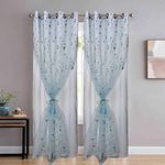 THUNDERSHOPPE Polyester Floral Embroidery Window Curtain (6 Feet, Sky Embroidery + White Blackout)