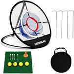 Golf Practice Chipping Net with Golf Hitting Mat, Pop Up Golf Nets Portable Chipping Net Golf Target Wooden Tees Rubber Tee Holder Golf Balls Fixed Parts for Swing Training(Golf Net+Mat)