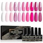 Shining She Gel Nail Polish Set Pink, 10 Colors Pink Rose White Glitter Gel Polish Kit Soak-Off UV/LED Pink Series Nail Polish Gel Gift for Nail Art Salon DIY Home, 8ML