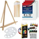 U.S. Art Supply 28-Piece Artist Oil Painting Set with 12 Vivid Oil Paint Colors, 12" Easel, 3 Canvas Panels, 10 Brushes, Painting Palette, Color Mixing Wheel - Fun Students, Adults Starter Art Kit