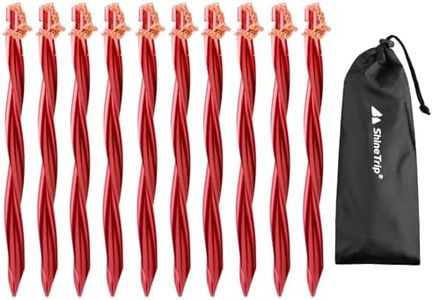 TRIWONDER 10 Pack Lightweight Heavy Duty Aluminum Tent Stakes Pegs (Red - Swirled Shape - 9.84 Inches)