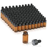 Pack of 100,3ml Amber Glass Dropper Bottle,Empty Sample Vial Glass Eye Dropper Aromatherapy Liquid Perfume Essential Oil Bottles with Glass pipette&Black Aluminum caps-Pipette&Funnel included