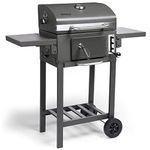 VonHaus Charcoal BBQ – Barbecue with Warming Rack, Adjustable Height, Temperature Gauge – Portable, Ash Catcher, Additional Storage Shelf, 2 Foldable Side Tables, Wheels – Grill Meat, Fish & Veg