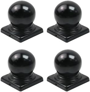 Tsnamay 4Pcs Black Fence Post Caps with Top Ball,Post Caps Ball Dome Deck Post Caps with Screws for Actual 3.15"x3.15"/80mm Metal Posts