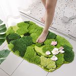 Hifuwan Cute Green Moss Bath Mats for Bathroom Soft Shag Fluffy Rug Leaf Washroom Bathmat Decor Non Slip Absorbent Machine Washable Bathmat 20x32