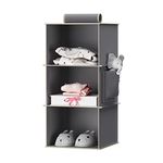 YOUDENOVA Hanging Storage 3 Shelves Wardrobe Storage Organiser Foldable Hanging Shelves with Side Pockets Closet Organiser for Clothes Grey