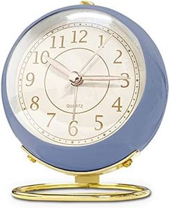 JUSTUP Small Table Clocks, Classic Non-Ticking Tabletop Alarm Clock Battery Operated Desk Clock with Backlight HD Glass for Bedroom Living Room Kitchen Indoor Decor (Blue)