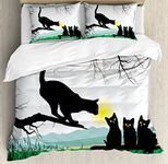 Ambesonne Cat Duvet Cover Set, Mother Cat on Tree Branch and Baby Kittens in Park Best Friends I Love My Kitty Graphic, 3 Piece Bedding Set with Pillow Shams, Queen/Full, Multi