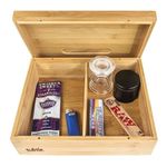 Rolling Tray Stash Box - Extra Large Bamboo Box w/ Ample Storage Space to Organize All Smoking Accessories - Comes with Convertible Rolling Tray Lid