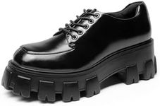 DREAM PAIRS Women's Platform Oxford Chunky Lace Up Lug Sole Comfort Business Work Dress Shoes,Size 7.5,Black-PAT,SDOX2404W