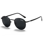 grey jack Polarized Round Sunglasses Metal Frame Eyewear for Men Women 2397 Black Frame Black Lens