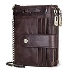 REETEE Mens Wallet RFID Blocking Genuine Leather Wallets Mens Slim Wallet for Men with Chain,Men's Bifold Leather Wallet 19 Credit Card Holder and Zipper Coin Pocket (Coffee)