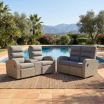 LayinSun Oversized 2 Pieces Wicker Outdoor Recliner Loveseat with Adjustable Backrest & Footrest, Patio Reclining Lounge Sofa