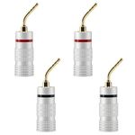 4PCS Banana Pin Plug, 24K Gold Plated Audio Speaker Pin Plug, Double Screw Lock Audio Jack Connector, Speaker Wire Speaker Cable Connector Adapter for Amplifier, HiFi, AV Receiver (2 Black and 2 Red)