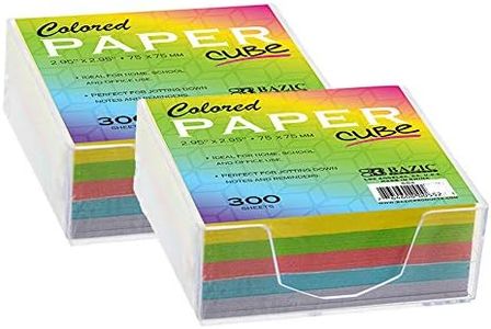 BAZIC Products Color Paper Cube w/Durable Tray, 3" X 3" 300 Count/Pack, Mini Memo Papers Pads Note Paper Reminders (Non Sticky), Assorted Colors, 2-Pack