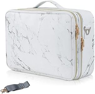 EZLOOT Travel Makeup Case, Professional Cosmetic Train Cases Artist Storage Bag Make Up Tool Boxes Brushes Bags with Compartments Vanity Organizer (16 INCH(2 Layer), Marble Pattern)