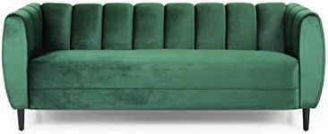 Christopher Knight Home Miranda Velvet 3 Seater Sofa, Emerald, Dark Brown