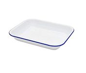 Enamel Bake Pan White 37cm x 29.5cm Enamel Baking Roasting Pan Tray Rectangular Serving Dish