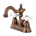 Kingston Brass KB160PXAC Heritage 4-Inch Centerset Bathroom Faucet with Plastic Pop-Up, Antique Copper