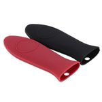 Foyscr 2 Piece Silicone Hot Handle Holder, Pan Handle Cover, Cast Iron Handle Cover, Safe and Durable for Cast Iron Pans and Metal Frying Pans (Red + Black)