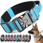 Tactical Dog Collar with Handle, Soft Padded Breathable Pet Collar with Heavy Duty Metal Buckle, Durable Adjustable Military Nylon Dog Collar for Small Medium Large Dogs Training (Blue, XL)