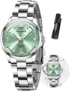 OLEVS Casual Waterproof Stainless Steel Silver Dress Analog Ladies Watches for Women Classy Two Tone Small Face Easy Read Date Quartz Luminous Womens Watches for Small Wrist