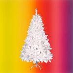 5FT, 6FT, 7FT White Artificial Christmas Tree Xmas Pine Tree with Solid Metal Legs Perfect for Indoor and Outdoor Holiday Decoration (White Tree, 7 FT) (White, 7 FT)