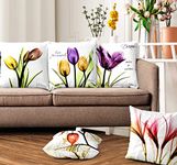 Ultimate Trends Premium Polyester Digital Modern Printed Cushion Cover For Living Room Couch Bed Single Sofa Set Of 5 (24 X 24 Inches, Floral White), 200 TC