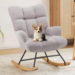 Zedachica Nersury Rocking Chair Teddy Upholstered Glider Rocker Rocking Accent Chair with High Backrest Comfy Armchair with Padded Seat Soft Side Rocking Chair for Living Room Bedroom (Grey Teddy)