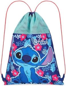 Disney Mochila con Cuerdas para Niños - Bolsa para Nadar, Bolsa de Educación Física (Azul Stitch)