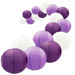 UNIQOOO 18Pcs Premium Assorted Size/Color Purple Paper Lantern Set Reusable Hanging Decorative Japanese Chinese Paper Lanterns Easy Assemble for Birthday Wedding Baby Shower Holiday Party