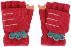 Kids Toddler Magic Wool Knit Convertible Flip Top Gloves with Mitten Cover Winter Warm Half Finger Texting Mittens Fingerless Snow Ski Thermal Gloves Hand Warmer Girls Boys Age 4-9Y