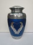 Urns for Ashes Adult Large Cremation Funeral Human Memorial Burial Remain Metal Engraved Full Size Screw Lid Waterproof Blue Silver Heart