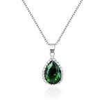 Linawe Emerald Green Crystal Silver Necklace for Women Trendy, Imitation Diamond Pendant Chain Necklace, Cubic Zirconia Birthstone Rhinestone Teardrop Boho Jewellery Set