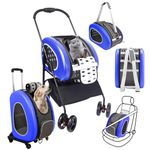 5-in-1 Pet Carrier with Backpack, Stroller, Shoulder Strap, Carriers with Wheels for Dogs and Cats (Blue)