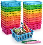 DEAYOU 24 Pack Classroom Storage Baskets, Small Plastic Baskets for Organizing, Colorful Storage Trays, Crayon Pencil Containers Organizer Bins for Desk, Drawer, Home, Office, 6.1"L x 4.7"W x 2.4"H