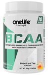 Onelife Bcaa 6000 Mg Has a Perfect Ratio of 2:1:1 of Leucine Iso-Leucine Valine & Electrolytes to Prevent Muscle Loss During Workout Helps in Lean Muscle Growth & Recovery Flavor Peach Ice Tea 100gm