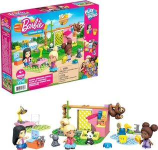 MEGA Barbie Animal Grooming Station Building Set with, 97 Bricks and Pieces, Accessories and 3 Micro-Dolls, Toy Gift Set for Ages 5 and up