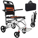 WISGING Ultra-Light Transport Wheelchair - Folding Portable Wheelchair with Hand Brake - Trolleys for Elderly Aircraft Travel(with Bag)