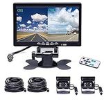 CAMECHO Reversing Camera kit 4 Split Screen 7" LCD Monitor Dual Front Rear View Camera 18 IR Night Vision Waterproof Aviation 4 Pins Connector For Trucks RV Trailer Bus 12V 24V Parking Assistance