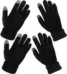 2 Pairs Women's Winter Touchscreen Gloves Warm Fleece Lined Knit Gloves Elastic Cuff Winter Texting Gloves, Black