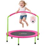 ATIVAFIT 36''Foldable Rebounder Band Big Handle Trampoline for Toddlers Kids With Super Safety Pad Foam Handle Oxford Padded Noise-Free Kids Cover Fun for Kids Indoor/Outdoor for 3-6 years old（Pink）