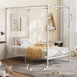 Oikiture Bed Frame Single Size Canopy Metal Bed Base White