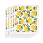 Swedish Dishcloths for Kitchen, Lemon Print, Reusable Dishcloths, Eco Friendly Compostable Wash Rags, Absorbent Cellulose Sponge, Bulk 6 Pack