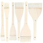 HAKZEON 6 Packs 6 Sizes Flat Hake Brushes, Professional Flat Hake Brushes Set with Long Wood Handle, White Large Area Flat Brush Set for Watercolor, Acrylic, Pottery Painting