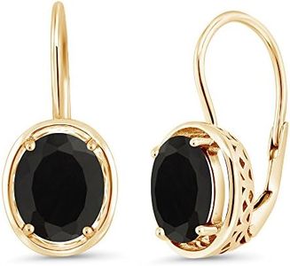 Gem Stone King 4.00 Cttw Black Onyx Dangle Earrings For Women In 18K Yellow Gold Plated Silver | Gemstone Birthstone | Oval 9X7MM